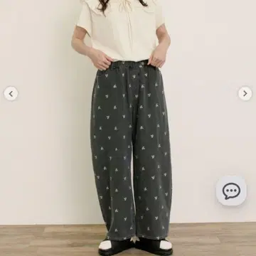 사만사 모스모스 자수 데님 히코리 커브 팬츠 블랙 L 새상품