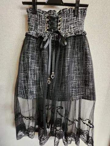 LIZLISA 플레어 스커트 블랙 계열 레이스업