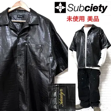 [ 미사용 ] Subciety 크로커다일 인조 가죽 셔츠 광택 반팔 셔츠