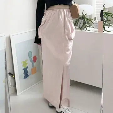 GIUNON 롱 스커트 지퍼 포켓 부착