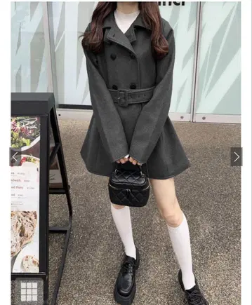 GRL 벨트 포함 스탠드 카라 미들 기장 코트