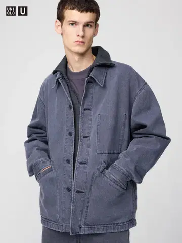 유니클로U 오버사이즈 컬러 데님 자켓 L 그레이 UNIQLO U