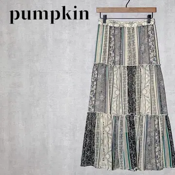 pumpkin 티어드 롱 스커트 프릴 패치워크풍 허리밴딩
