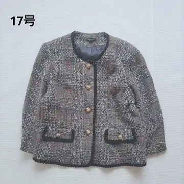 트위드 노카라 자켓 루즈핏 블랙 그레이