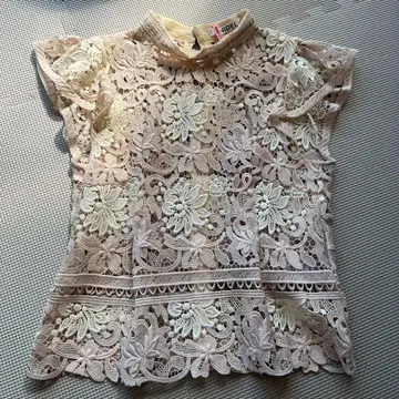 SNIDEL 핑크 아이보리 레이스 반팔 상의