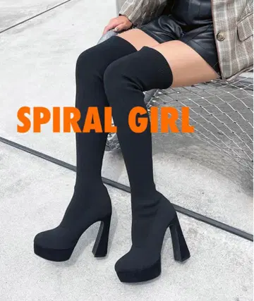 SPIRAL GIRL 니하이 롱 부츠 블랙 S