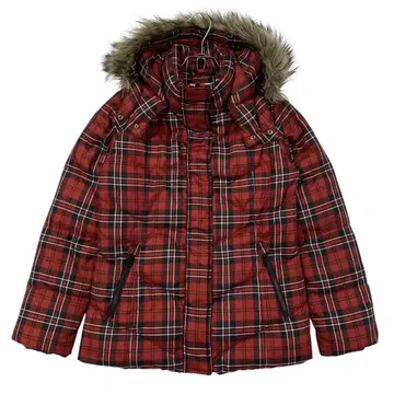 [새상품급 UNIQLO 다운 자켓 여성용 M 체크 무늬 레드 계열