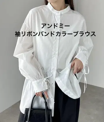 앤도미 소매 리본 밴드 카라 긴팔 블라우스