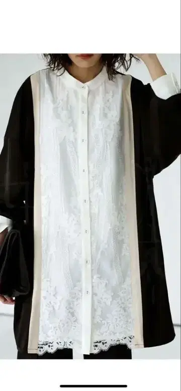 antiqua 안티카 프론트 레이스 절개 셔츠 블라우스 블랙