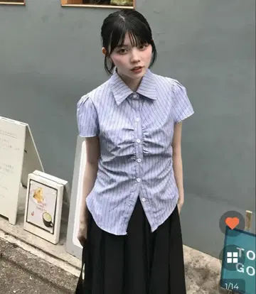 nugu 라이트 스카이블루 스트라이프 반팔 셔츠