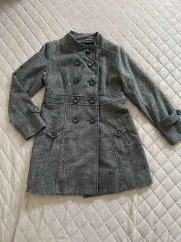 그레이 더블 브레스트 트위드 미들 기장 코트