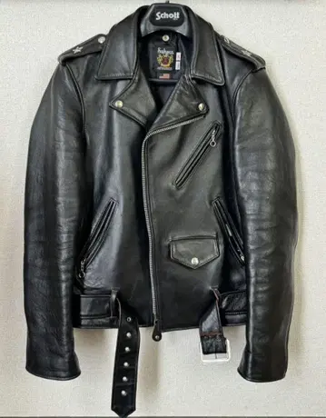 Schott 블랙 가죽 더블 라이더스 M