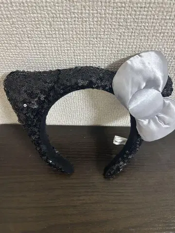 고양이 귀 머리띠 실버 리본 포함
