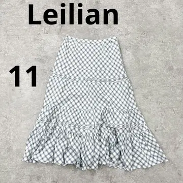 유170 Leilian 플레어 스커트 롱 맥시 체크 화이트