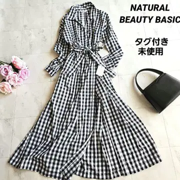 택 포함 미사용 NATURAL BEAUTY BASIC 체크 롱 원피스