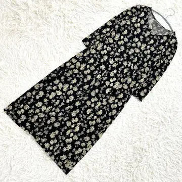 로라 애슐리 블랙 종아리 기장 원피스 골드 미니 꽃무늬 긴팔 M 사이즈