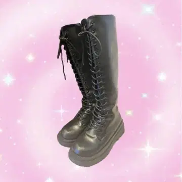 블랙 레이스업 롱 부츠