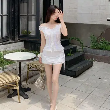아일렛 레이스 랩 스타일 하프 팬츠