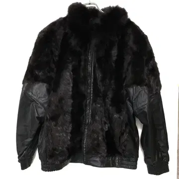 레트로 빈티지 구제 의류 퍼 절개 가죽 집업 자켓