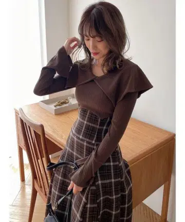 [ 익명 배송 ] dazzlin 빅 칼라 체크 코르셋 원피스
