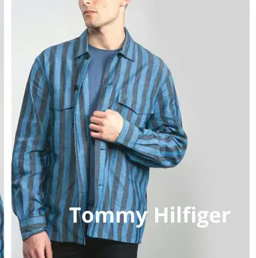TOMMY HILFIGER 스트라이프 셔츠 긴팔 코튼 린넨 사이즈 L