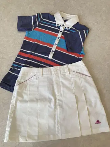 adidas 골프 스트라이프 피케 셔츠와 스커트 세트 M 사이즈