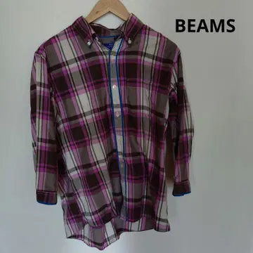 BEAMS 체크 무늬 칠부 셔츠 L 사이즈