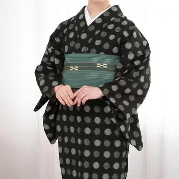구루메가스리 목화 기모노 재단 완료 미싱 재단 단의 블랙 컬러 일본제