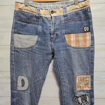 드럭스토어 패치워크 디자인 스트레이트 데님 빈티지풍