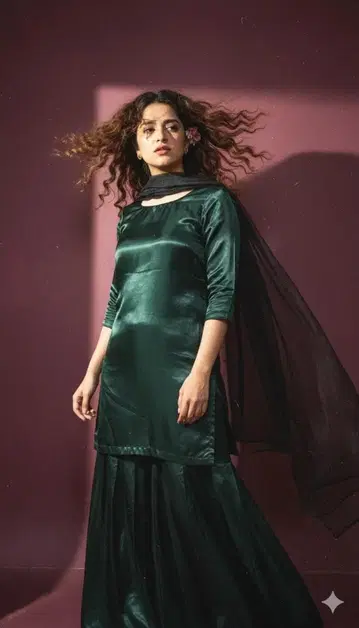 Pakistani Party Wear Green Silk Dress