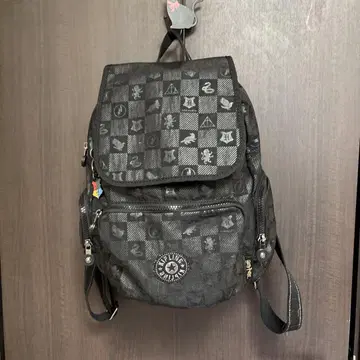 KIPLING 블랙 체크 무늬 백팩