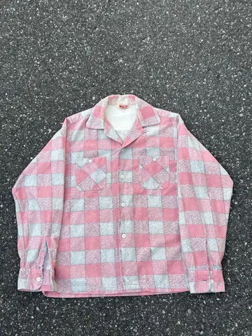 50s ROBROY PRINT NEL SHIRT gray x pink
