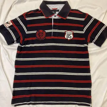 TOMMY HILFIGER 스트라이프 피케 셔츠 L 네이비 레드