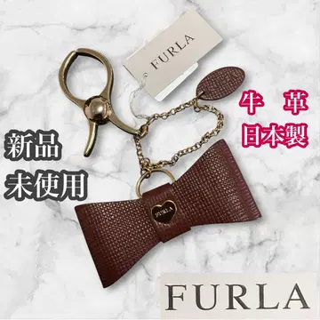 FURLA 미사용 새상품 리본형 키링 소가죽 브라운 일본제