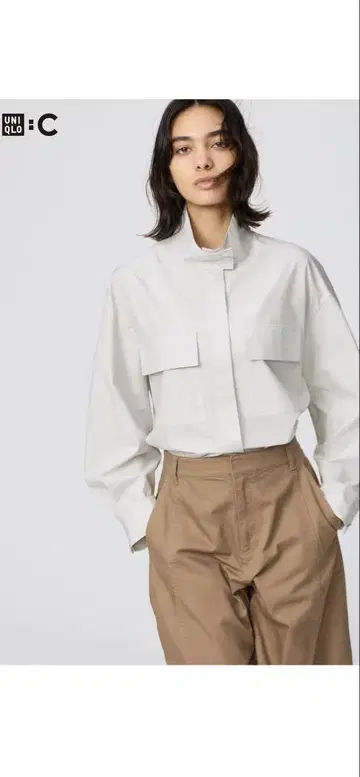 UNIQLO C 코튼 스탠드 카라 셔츠 자켓 베이지 L 사이즈