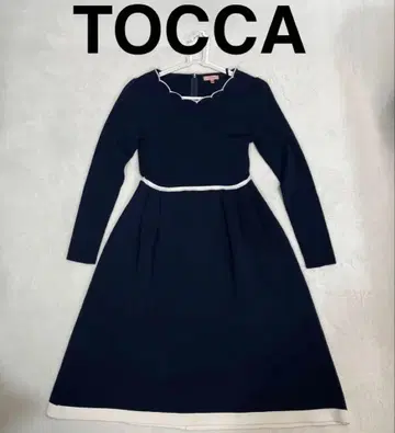 TOCCA 토카 XS 네이비 화이트 라인 니트 플레어 원피스 XS