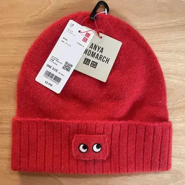 [ 미사용 새상품 ] UNIQLO 안야 힌드마치 캐시미어 니트 비니 레드
