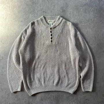 90s 에디 바우어 코튼 니트 USA제 베이지 L 헨리넥