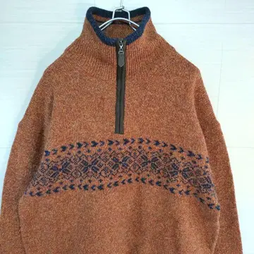 맥레거 하프 지퍼 노르딕 무늬 울 스웨터 브론즈