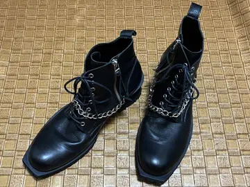 시버라이즈 가죽 힐 부츠 /42 블랙 천연 가죽 체인 장식 지퍼