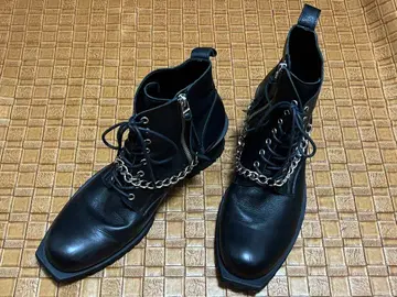시버라이즈 가죽 힐 부츠 /42 블랙 천연 가죽 체인 장식 지퍼