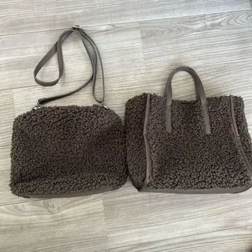 브라운 퍼 토트백 세트
