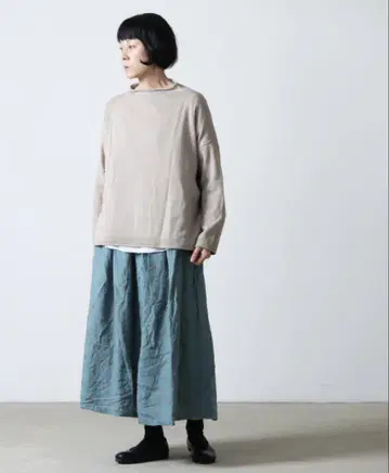ICHI Antiquites 도트 자카드 개더 스커트 린넨