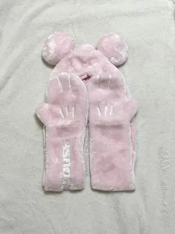 디즈니 후드 부착 머플러 핑크