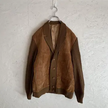 구제 의류 80s 90sVintage 가죽 절개 니트 가디건 브라운