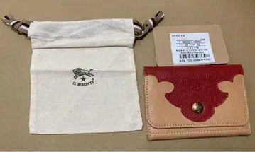 미사용 IL BISONTE 일비종떼 가죽 카드 케이스 베이지 레드