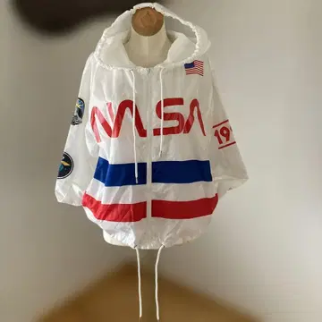 NASA 남성용 후드 부착 나일론 자켓 화이트