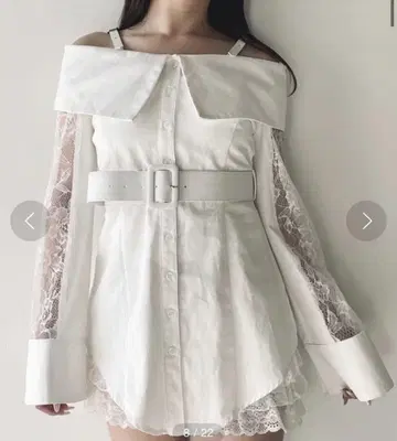 NOMAE 데님 오프숄더 셔츠 튜닉 원피스 화이트