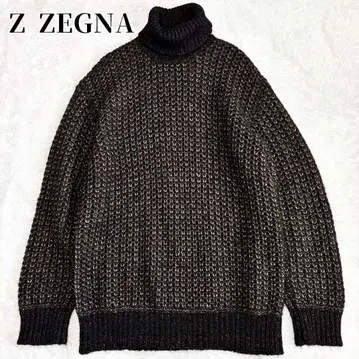 Z ZEGNA 알파카 하이넥 자크리 니트 다크 브라운