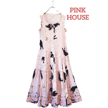 PINK HOUSE 토끼 패턴 슬리브리스 롱 원피스
